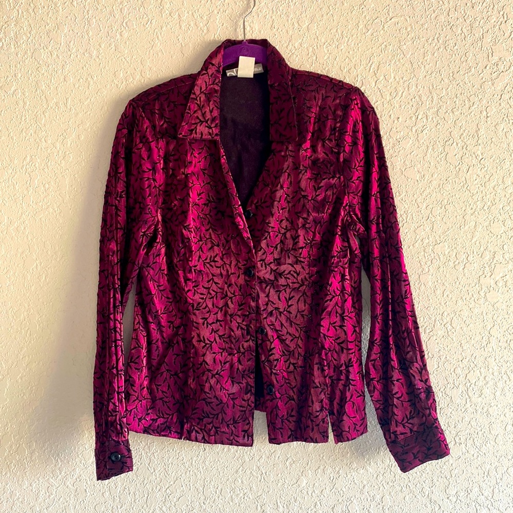 Dress Barn Blouse - Shimmering Pink w/ Decorative Vines